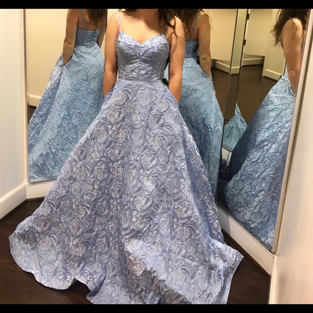 long formal dress, spaghetti strap, floral